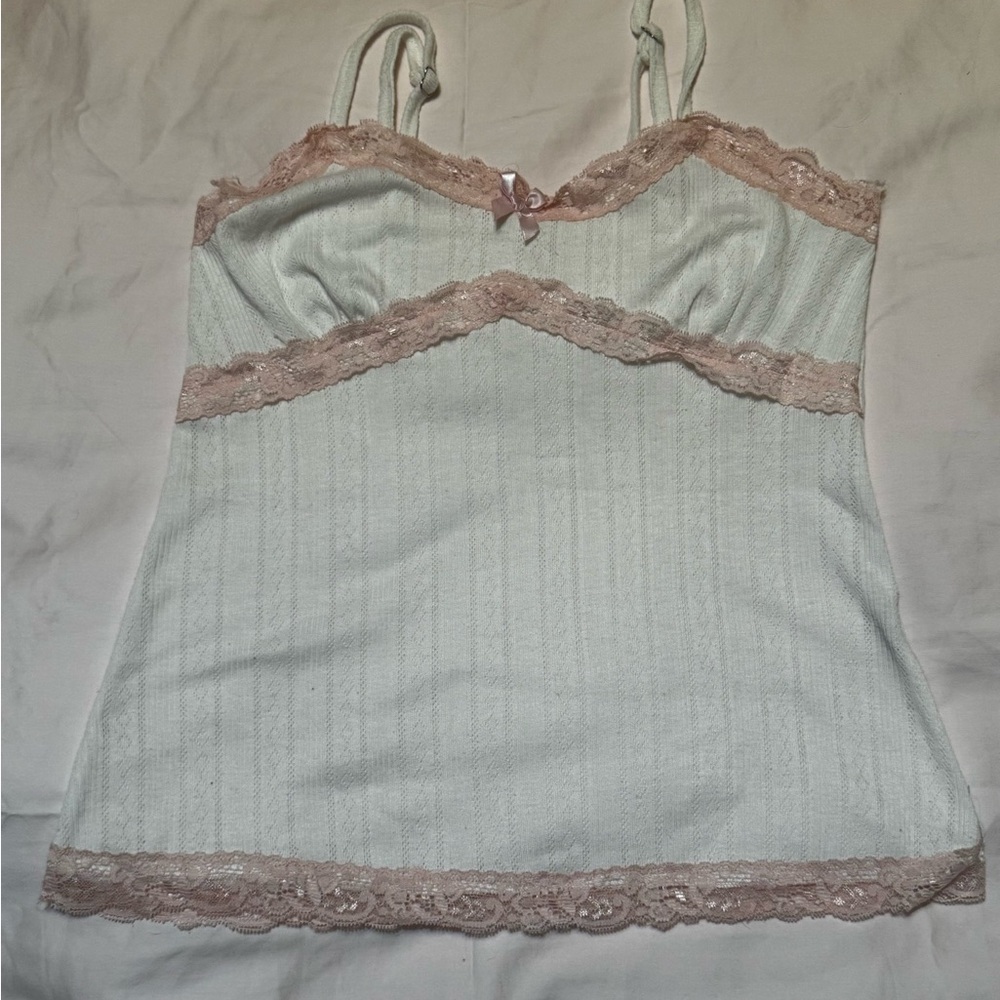 Pink and White Lace Trim tank top